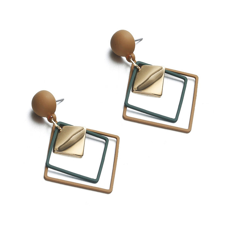 1 Pair Dangle Earrings Geometric Matte Personality Minimalist Hollow Double Rhombuses Women Stud Earrings Fashion Image 4