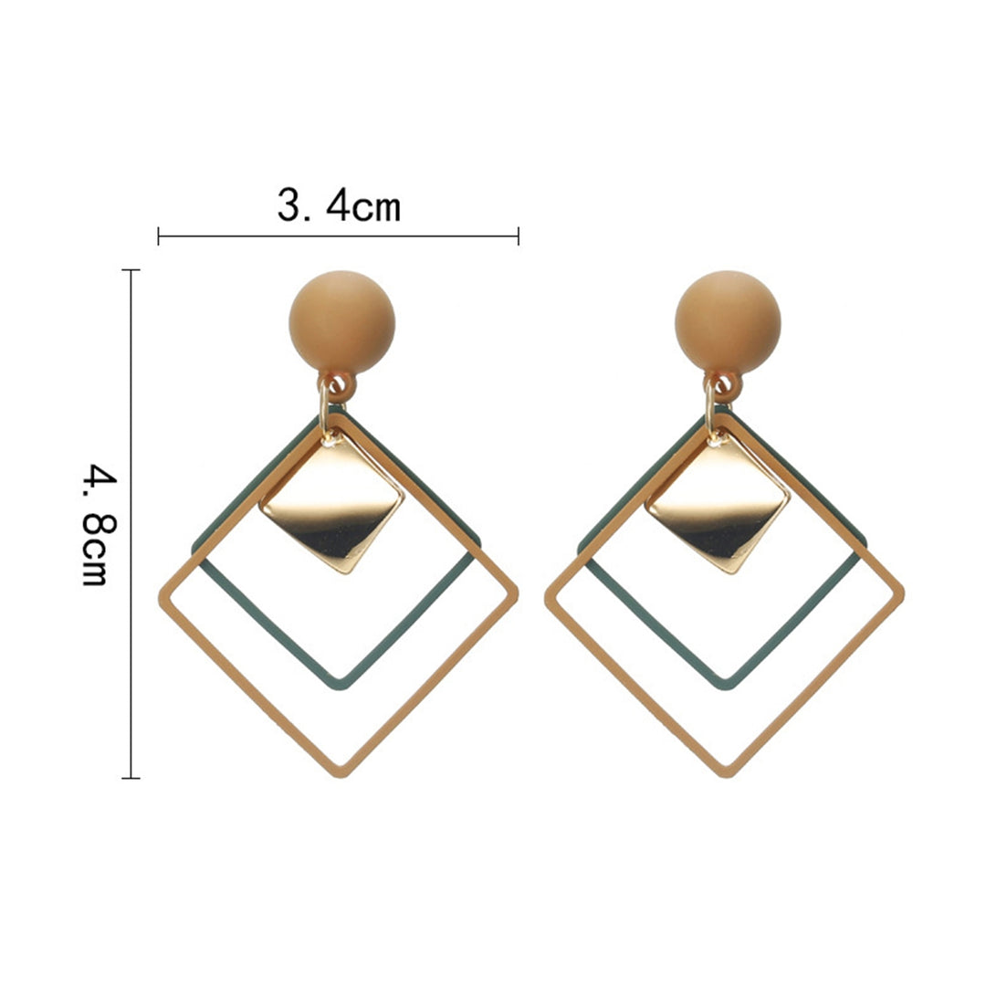 1 Pair Dangle Earrings Geometric Matte Personality Minimalist Hollow Double Rhombuses Women Stud Earrings Fashion Image 6