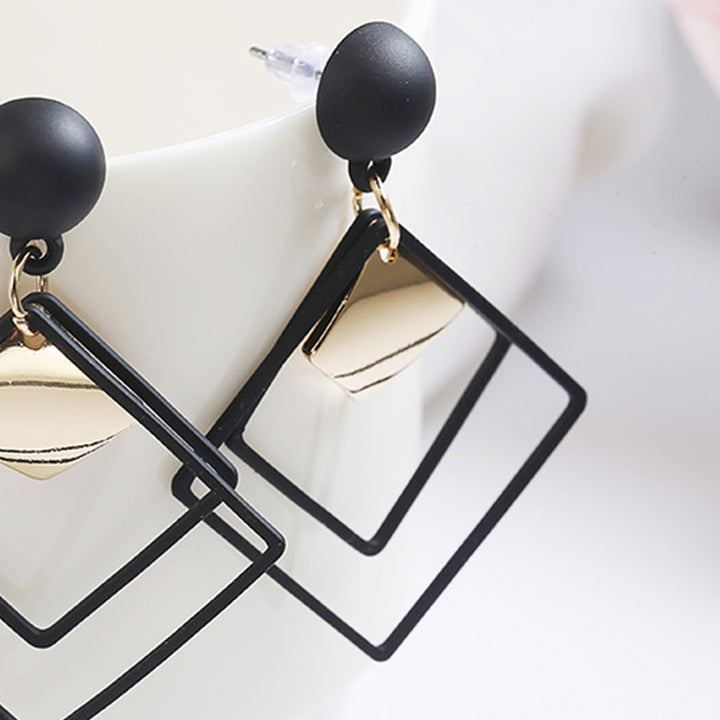 1 Pair Dangle Earrings Geometric Matte Personality Minimalist Hollow Double Rhombuses Women Stud Earrings Fashion Image 8