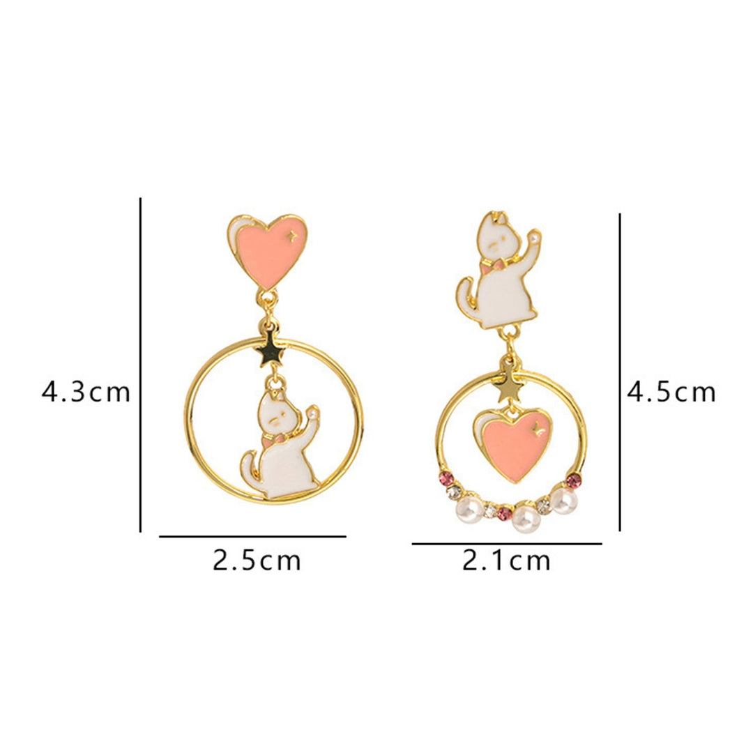 1 Pair Stud Earrings Japan Korea Style Hollow Ring Rhinestone Faux Pearl Gift Fun Cartoon Cat Love Heart Girls Drop Image 6