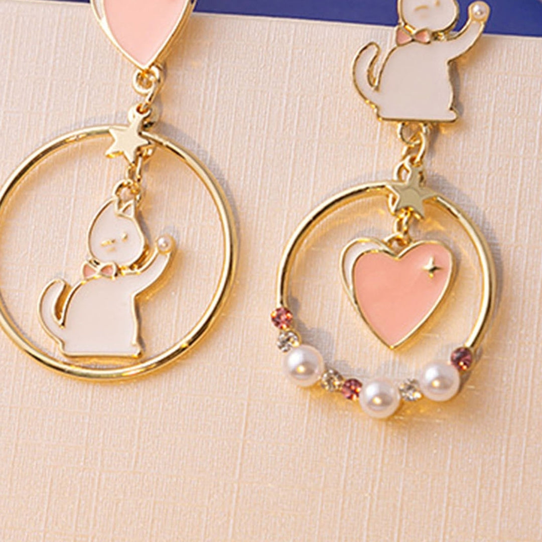 1 Pair Stud Earrings Japan Korea Style Hollow Ring Rhinestone Faux Pearl Gift Fun Cartoon Cat Love Heart Girls Drop Image 10