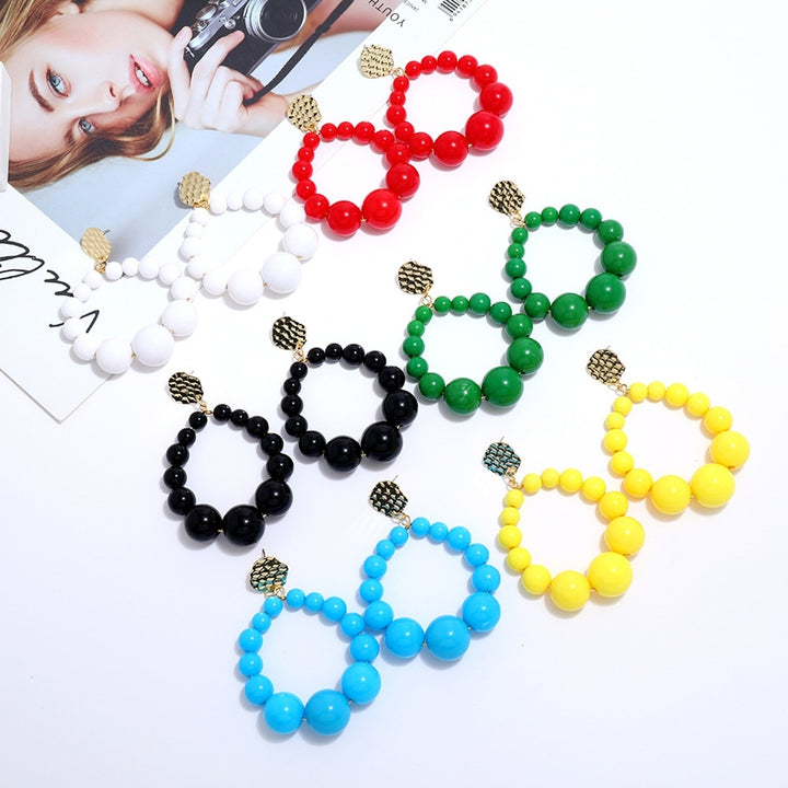 1 Pair Ball Stud Earrings Vibrant Colors Rounded Texture Exaggerated Full Color Daily Wear Plastic Beads Women Stud Image 12
