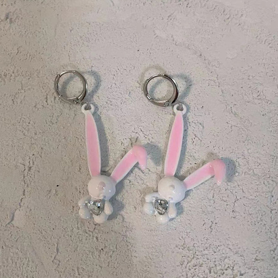 1 Pair Dangle Earrings Sweet Inlaid Rhinestone Korean Cartoon Rabbit Personality Piercing Earrings Jewelry Accessory Image 1