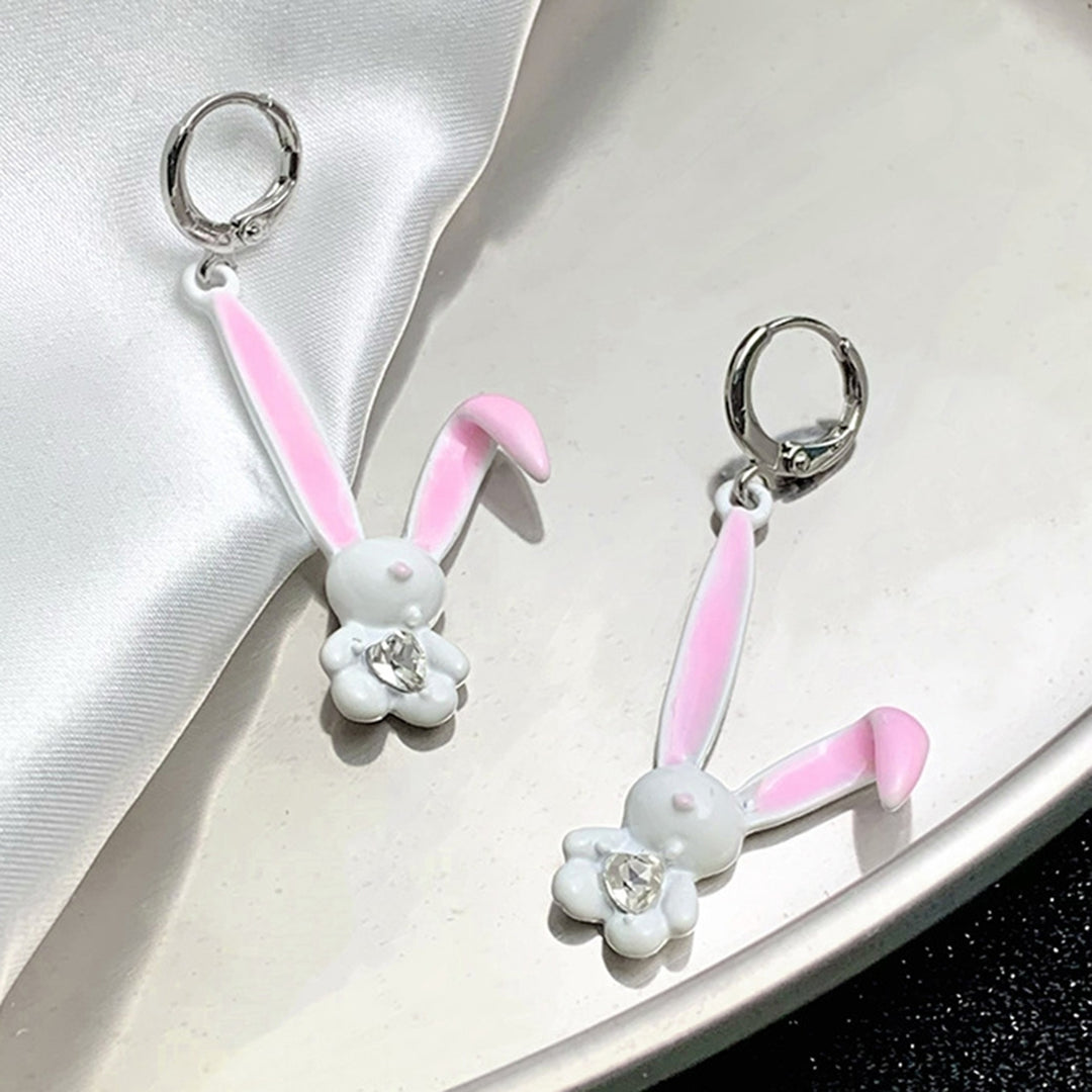 1 Pair Dangle Earrings Sweet Inlaid Rhinestone Korean Cartoon Rabbit Personality Piercing Earrings Jewelry Accessory Image 2