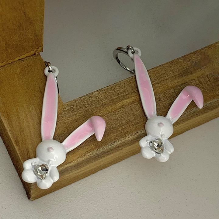 1 Pair Dangle Earrings Sweet Inlaid Rhinestone Korean Cartoon Rabbit Personality Piercing Earrings Jewelry Accessory Image 3