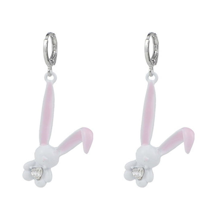 1 Pair Dangle Earrings Sweet Inlaid Rhinestone Korean Cartoon Rabbit Personality Piercing Earrings Jewelry Accessory Image 4