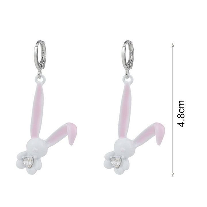 1 Pair Dangle Earrings Sweet Inlaid Rhinestone Korean Cartoon Rabbit Personality Piercing Earrings Jewelry Accessory Image 6