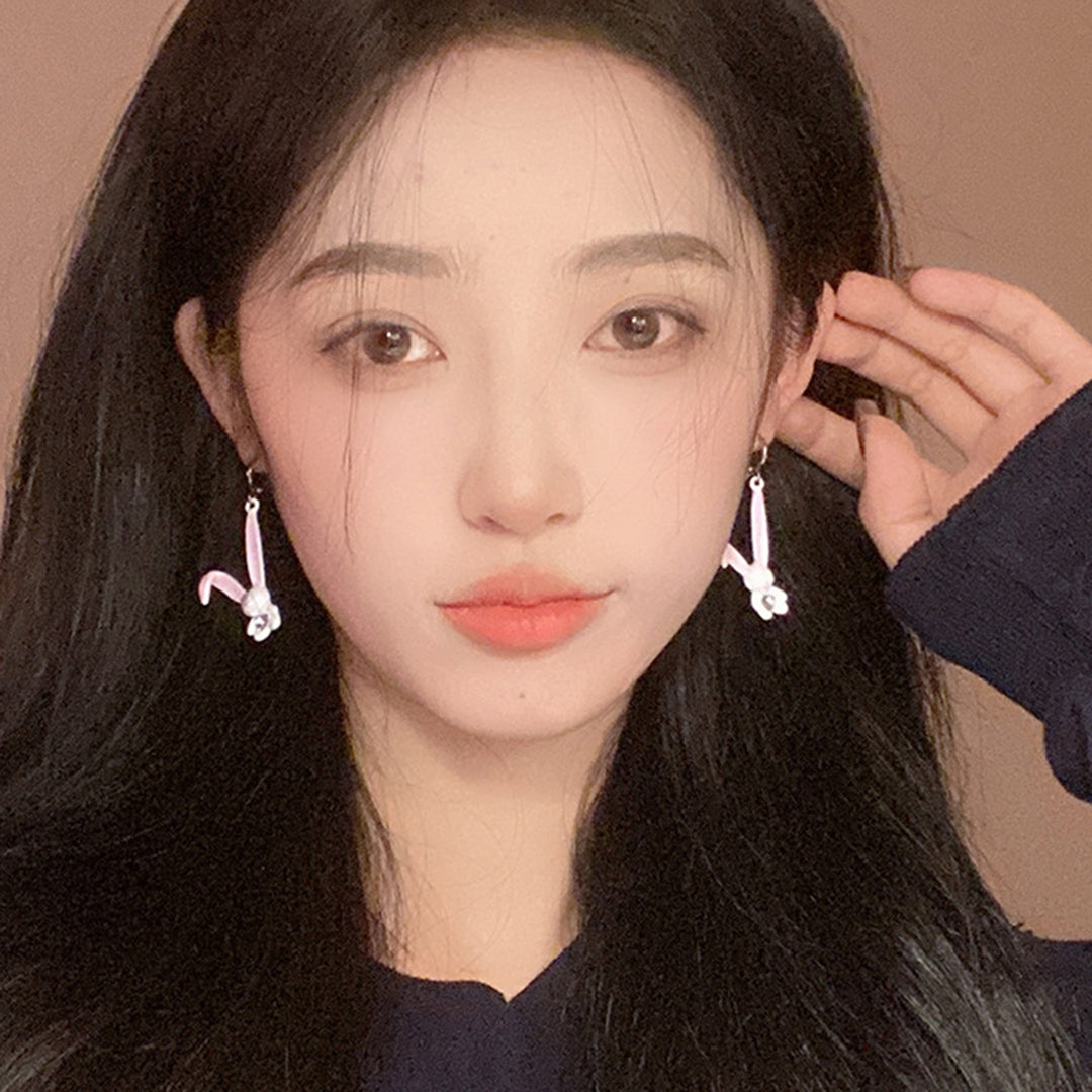 1 Pair Dangle Earrings Sweet Inlaid Rhinestone Korean Cartoon Rabbit Personality Piercing Earrings Jewelry Accessory Image 9