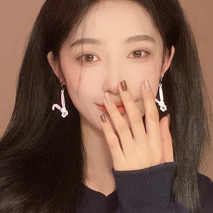 1 Pair Dangle Earrings Sweet Inlaid Rhinestone Korean Cartoon Rabbit Personality Piercing Earrings Jewelry Accessory Image 10
