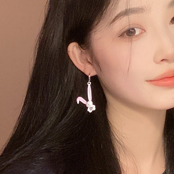 1 Pair Dangle Earrings Sweet Inlaid Rhinestone Korean Cartoon Rabbit Personality Piercing Earrings Jewelry Accessory Image 11