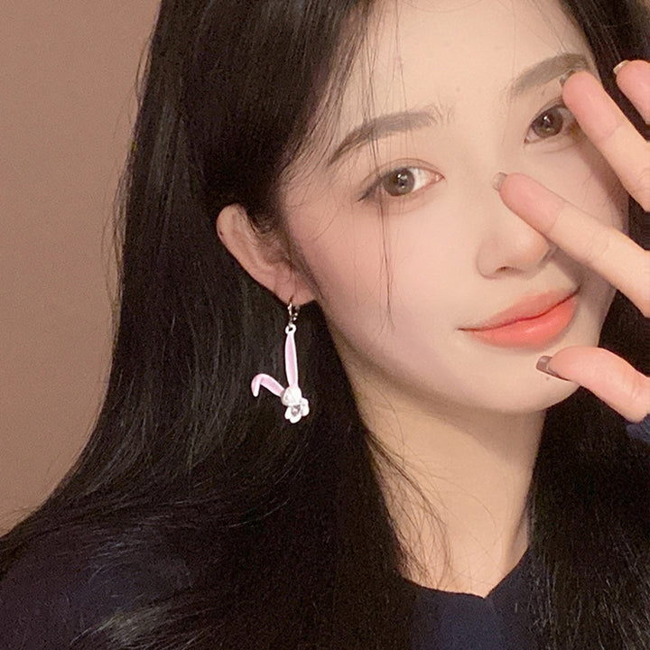 1 Pair Dangle Earrings Sweet Inlaid Rhinestone Korean Cartoon Rabbit Personality Piercing Earrings Jewelry Accessory Image 12