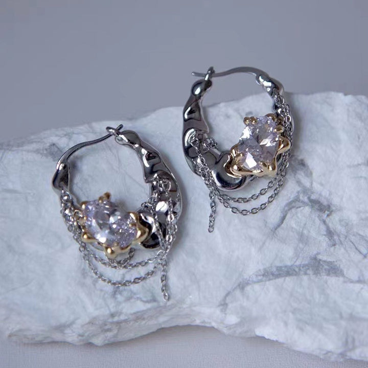 1 Pair Women Earrings Shining Rhinestone Chain Charm Ladies Fashion Hoop Earrings Jewelry Girls Gifts Image 1