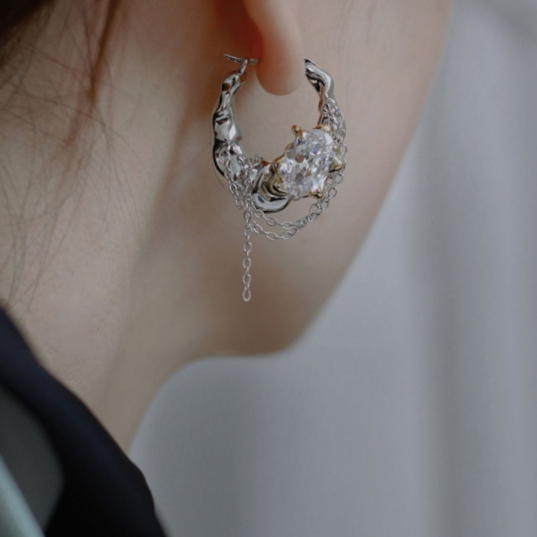 1 Pair Women Earrings Shining Rhinestone Chain Charm Ladies Fashion Hoop Earrings Jewelry Girls Gifts Image 2