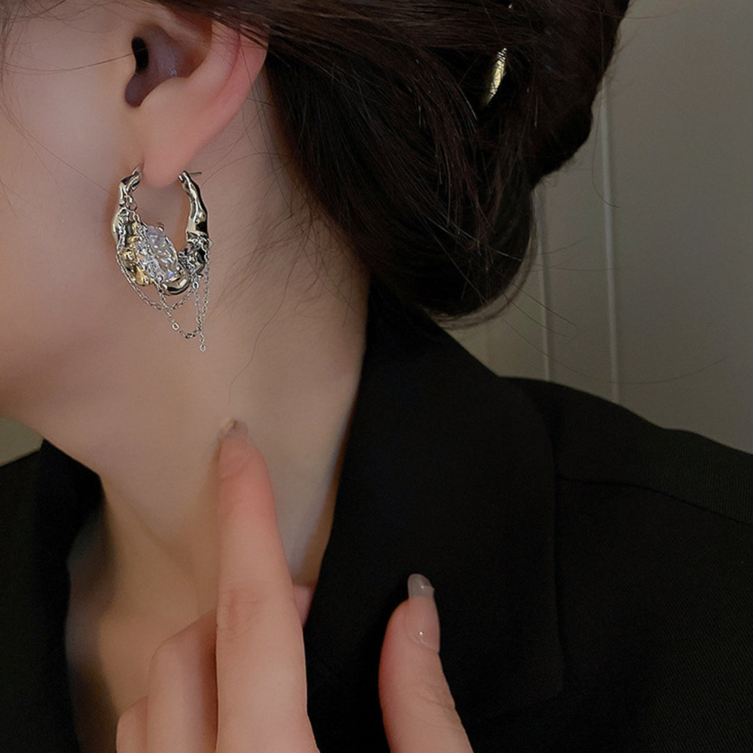 1 Pair Women Earrings Shining Rhinestone Chain Charm Ladies Fashion Hoop Earrings Jewelry Girls Gifts Image 3