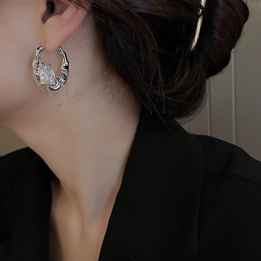 1 Pair Women Earrings Shining Rhinestone Chain Charm Ladies Fashion Hoop Earrings Jewelry Girls Gifts Image 4