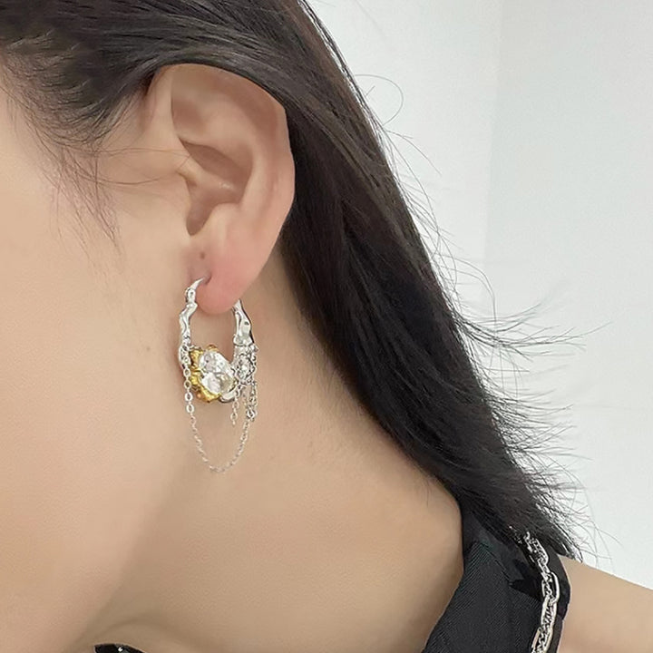 1 Pair Women Earrings Shining Rhinestone Chain Charm Ladies Fashion Hoop Earrings Jewelry Girls Gifts Image 7