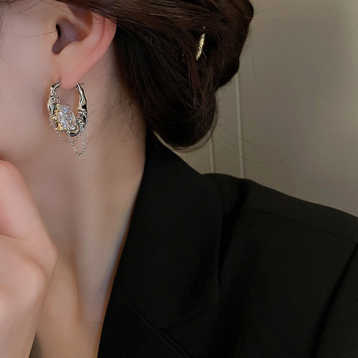 1 Pair Women Earrings Shining Rhinestone Chain Charm Ladies Fashion Hoop Earrings Jewelry Girls Gifts Image 8