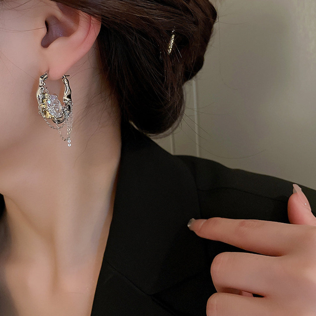 1 Pair Women Earrings Shining Rhinestone Chain Charm Ladies Fashion Hoop Earrings Jewelry Girls Gifts Image 9