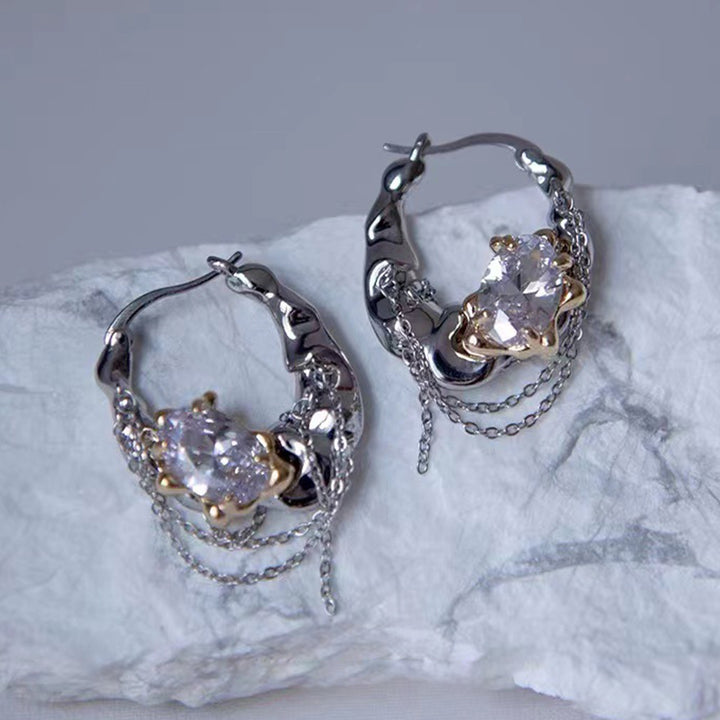 1 Pair Women Earrings Shining Rhinestone Chain Charm Ladies Fashion Hoop Earrings Jewelry Girls Gifts Image 10