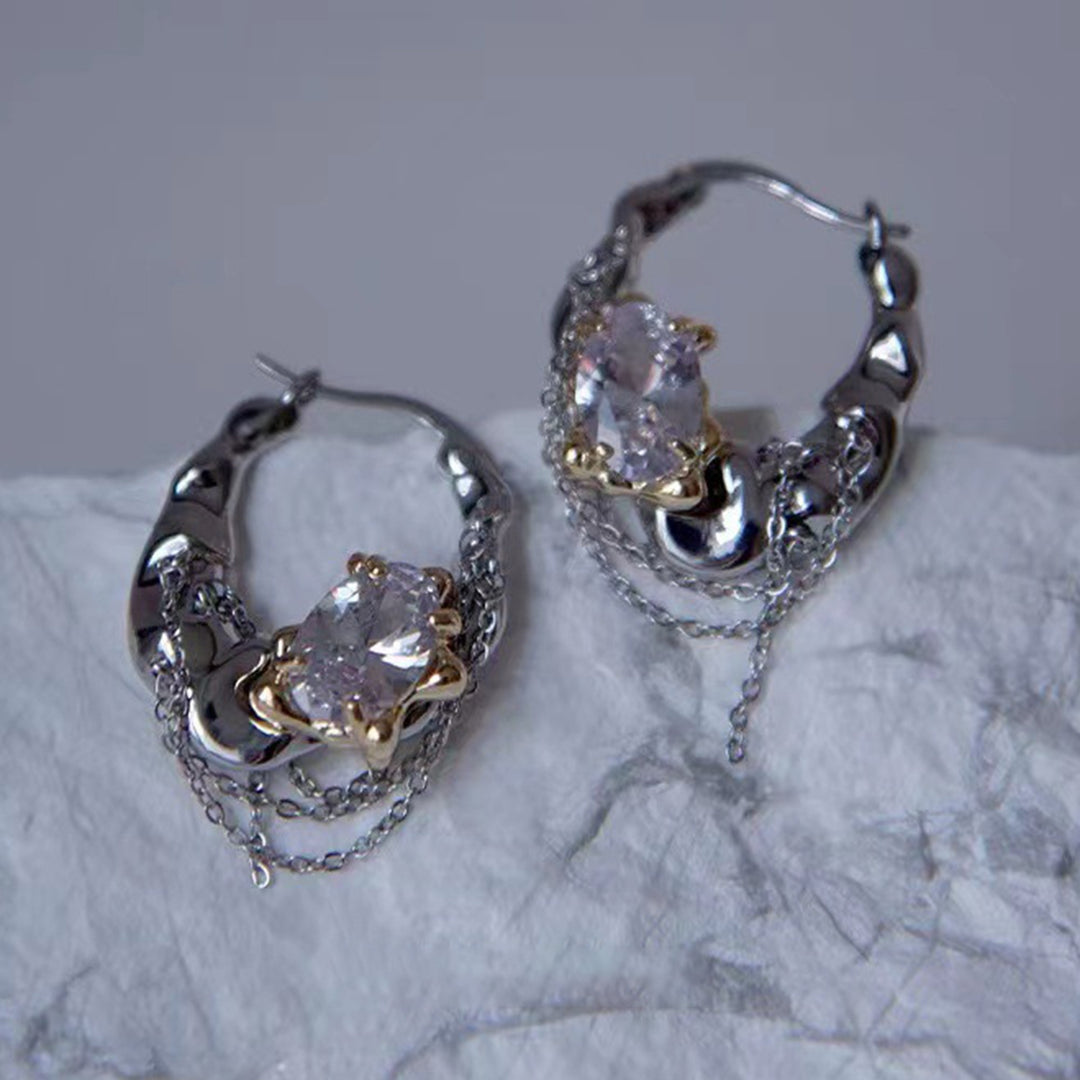 1 Pair Women Earrings Shining Rhinestone Chain Charm Ladies Fashion Hoop Earrings Jewelry Girls Gifts Image 11