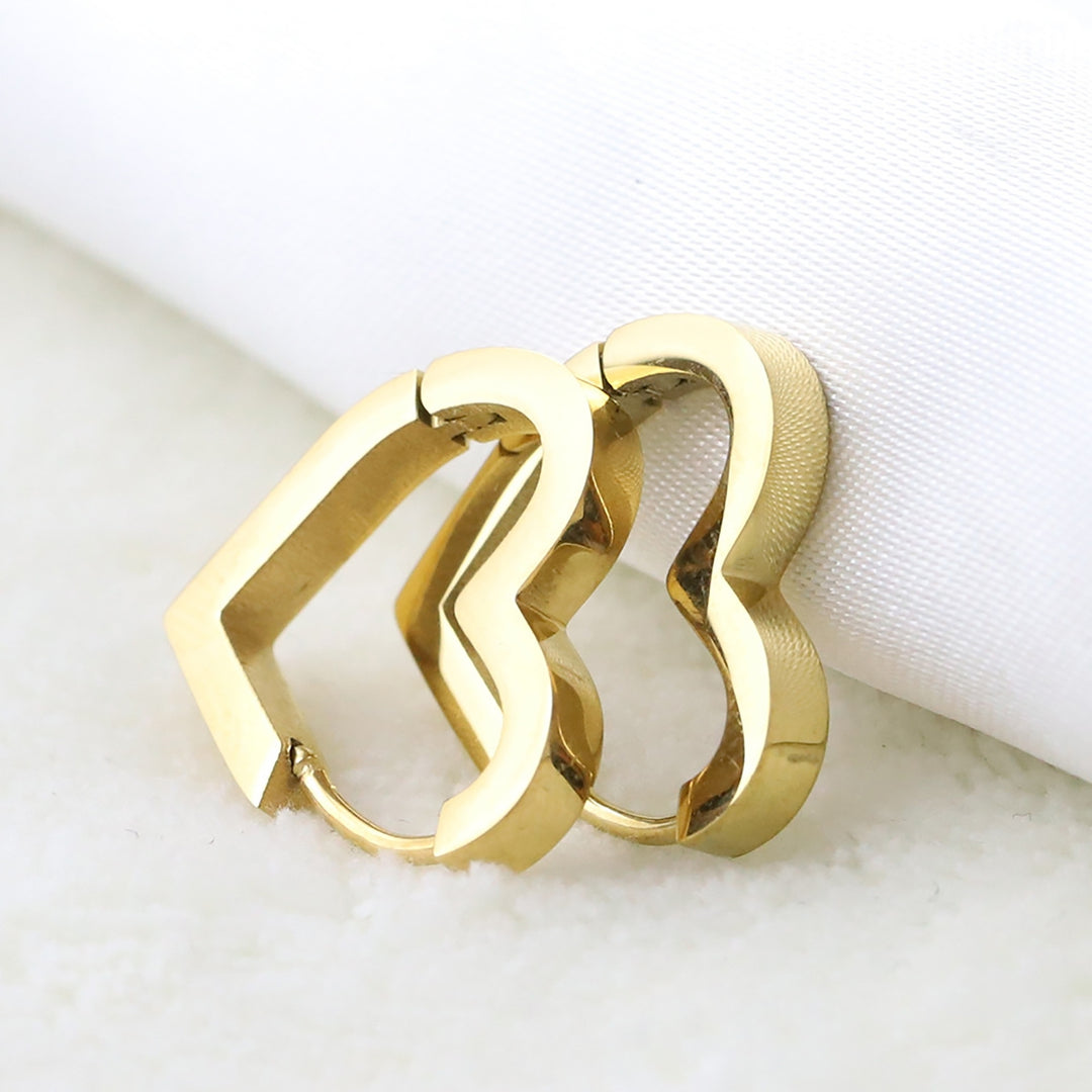 1 Pair Women Earrings Bohemian Hip Hop Golden Color Titanium Steel Love Heart Shape Ladies Earrings Fashion Jewelry Image 9
