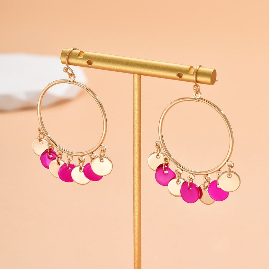 1 Pair Hook Earrings Exaggerated Big Ring Geometric Personality Golden Gift Alloy Bicolor Round Pendant Drop Earrings Image 1