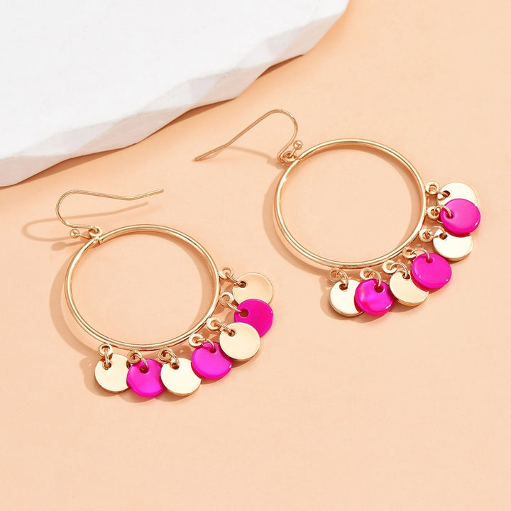 1 Pair Hook Earrings Exaggerated Big Ring Geometric Personality Golden Gift Alloy Bicolor Round Pendant Drop Earrings Image 2