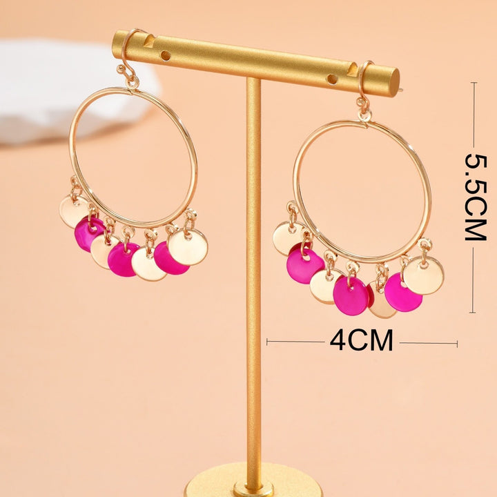 1 Pair Hook Earrings Exaggerated Big Ring Geometric Personality Golden Gift Alloy Bicolor Round Pendant Drop Earrings Image 6