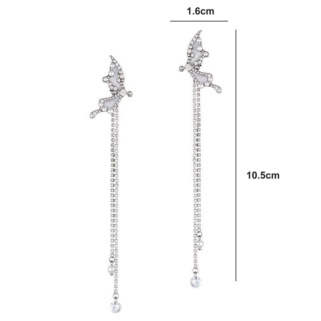 1 Pair Ear Cuffs Non-Piercing Long Tassels Faux Pearls Elegant Fairy Rhinestone Butterflies Cartilage Clip Earrings Image 6