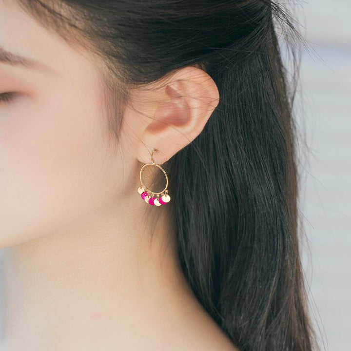 1 Pair Hook Earrings Exaggerated Big Ring Geometric Personality Golden Gift Alloy Bicolor Round Pendant Drop Earrings Image 7