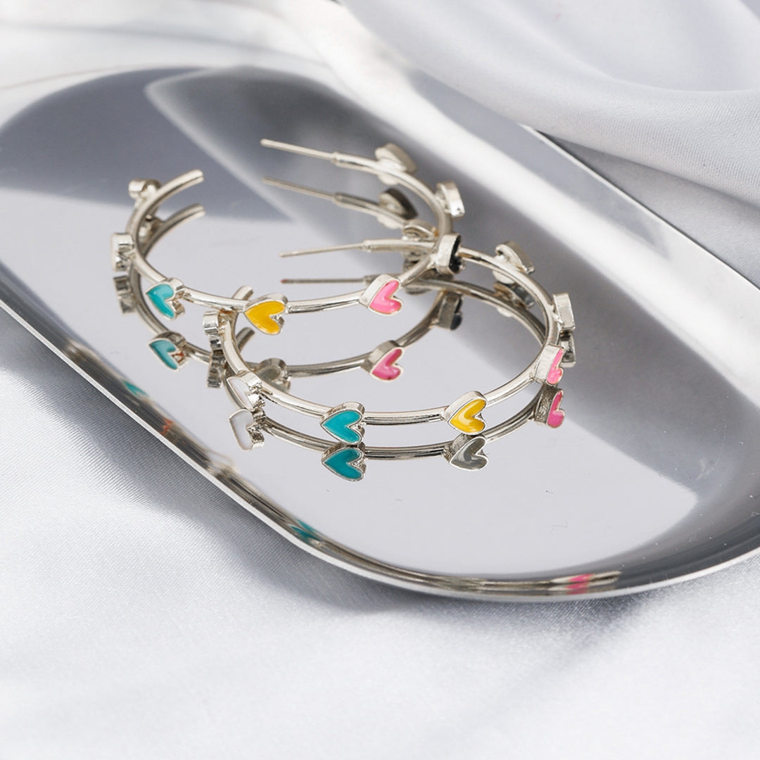 1 Pair Hoop Earrings C-shaped Geometric Hypoallergenic Colorful Heart-shaped Stud Earrings Fashion Jewelry Image 2