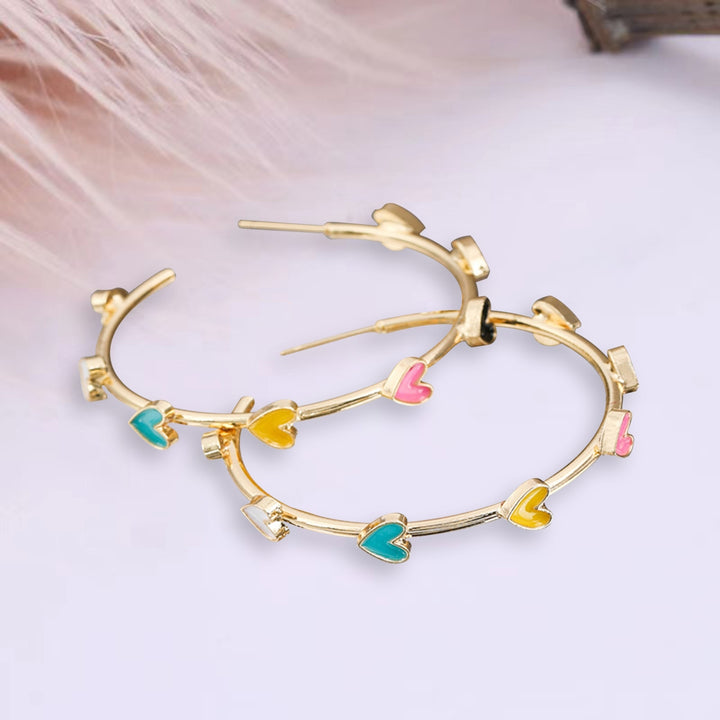 1 Pair Hoop Earrings C-shaped Geometric Hypoallergenic Colorful Heart-shaped Stud Earrings Fashion Jewelry Image 3