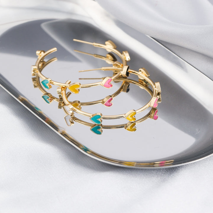 1 Pair Hoop Earrings C-shaped Geometric Hypoallergenic Colorful Heart-shaped Stud Earrings Fashion Jewelry Image 4