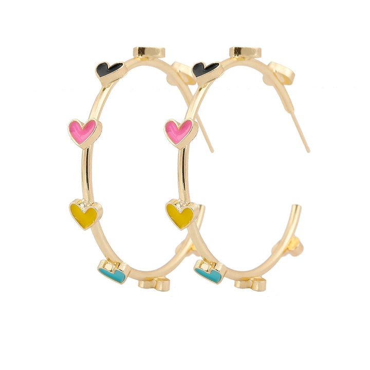 1 Pair Hoop Earrings C-shaped Geometric Hypoallergenic Colorful Heart-shaped Stud Earrings Fashion Jewelry Image 4