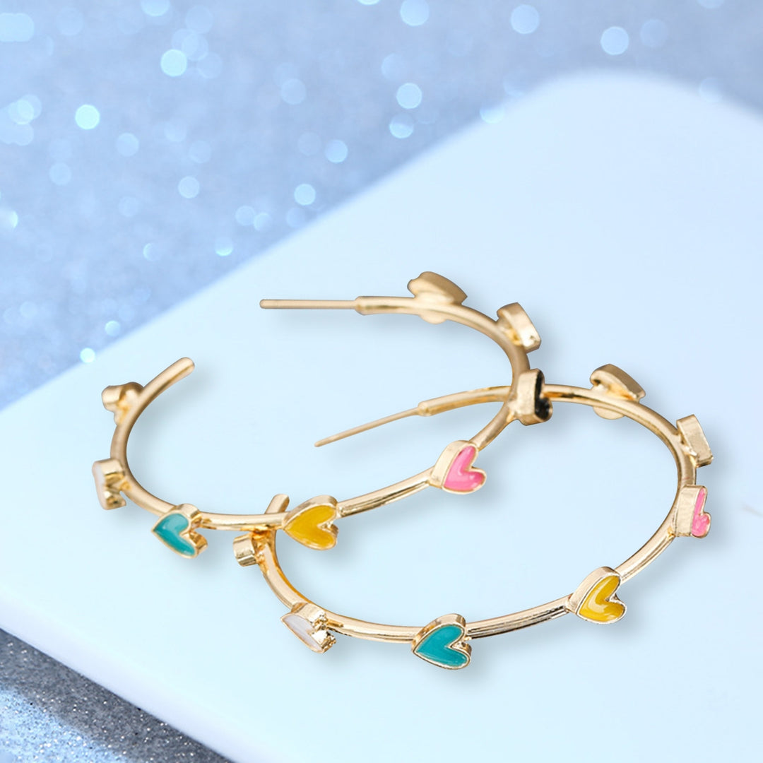 1 Pair Hoop Earrings C-shaped Geometric Hypoallergenic Colorful Heart-shaped Stud Earrings Fashion Jewelry Image 8