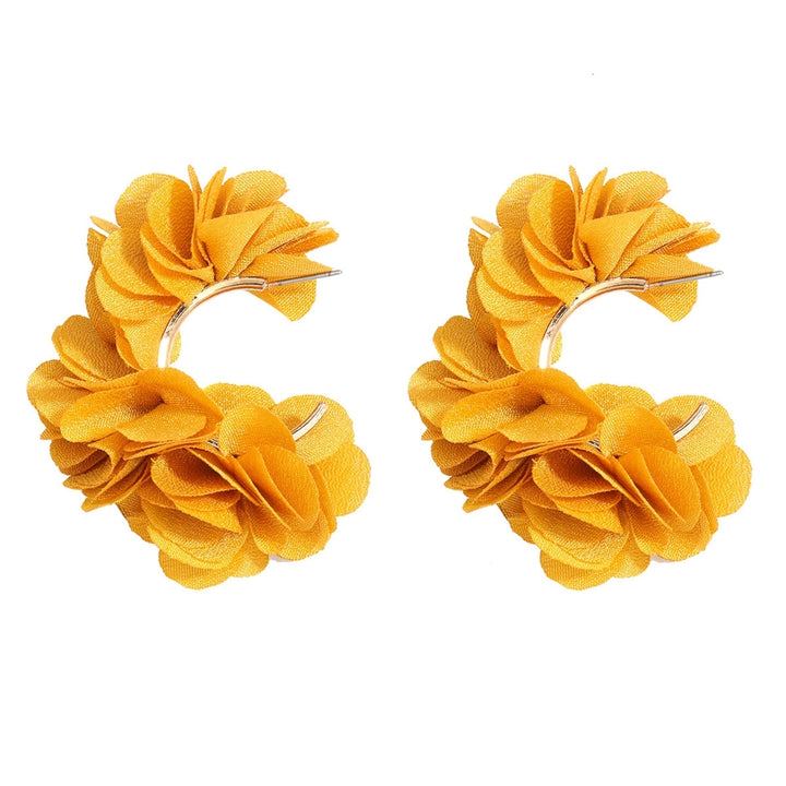 1 Pair Stud Earrings Fine Workmanship All Match Fade-resistant Elegant C-shaped Alloy Fabric Petal Earrings Clothing Image 4
