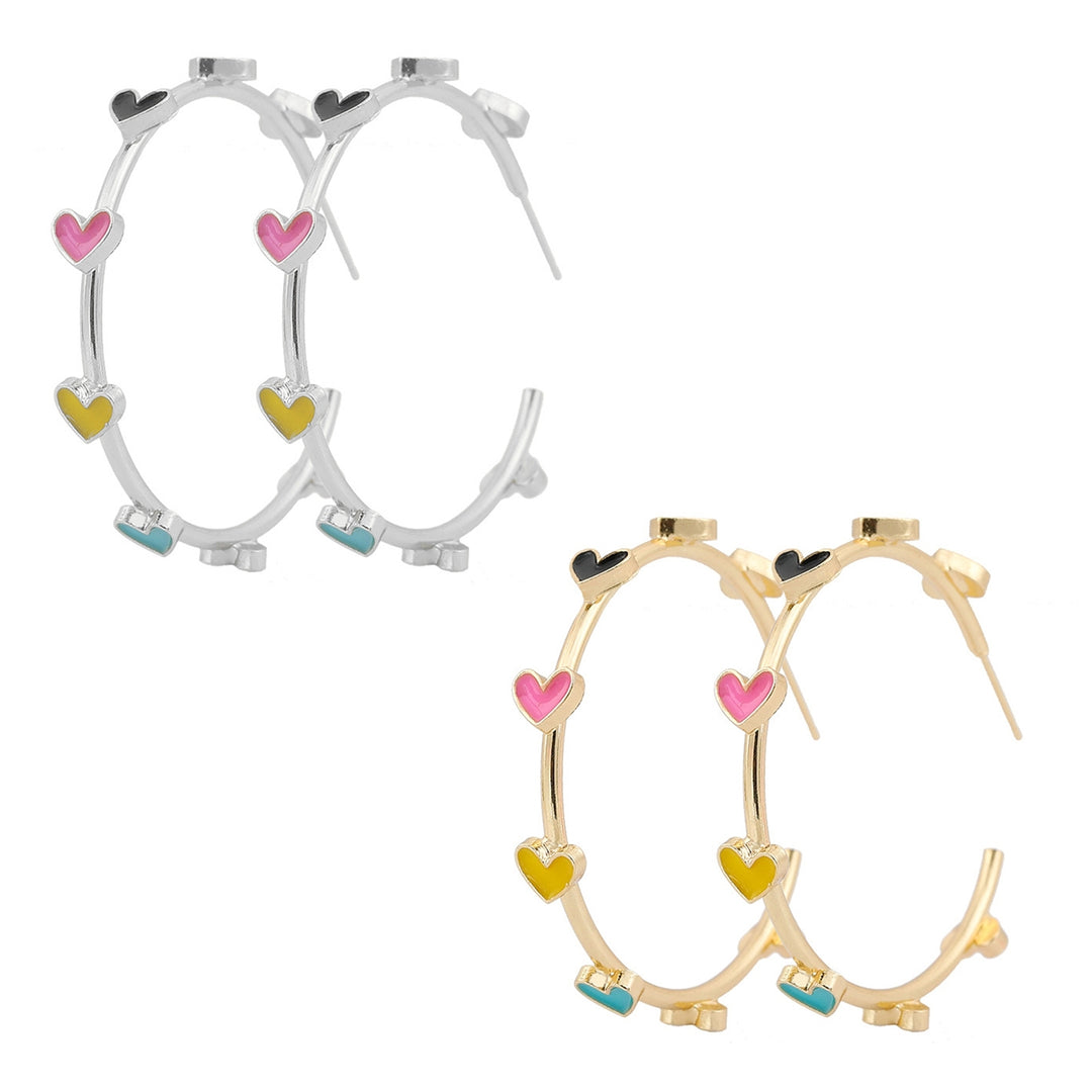 1 Pair Hoop Earrings C-shaped Geometric Hypoallergenic Colorful Heart-shaped Stud Earrings Fashion Jewelry Image 10