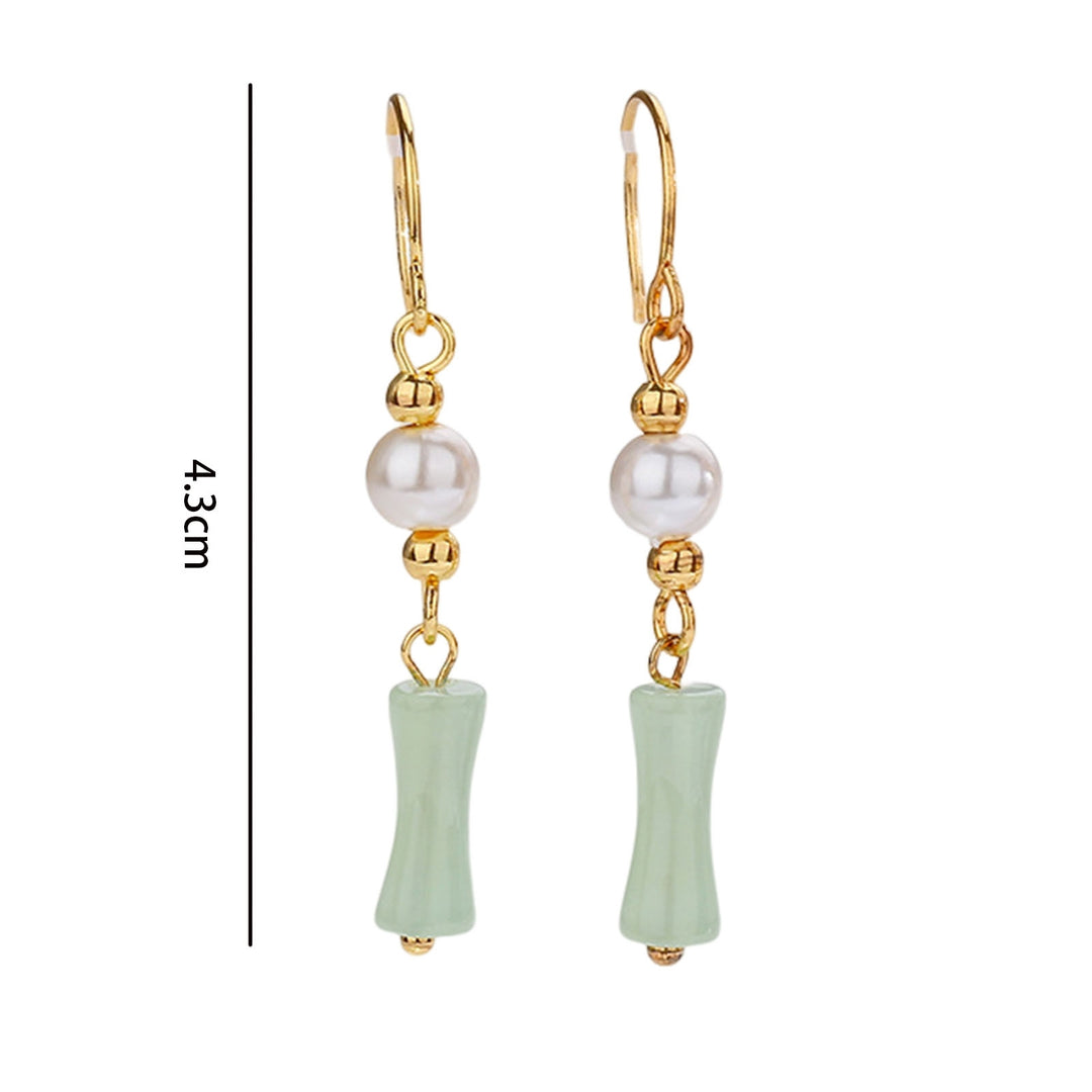 1 Pair Dangle Earrings Faux Pearl Bead Chinese Style Faux Hetian Jade Bamboo Joint Hook Earrings Jewelry Accessories Image 8