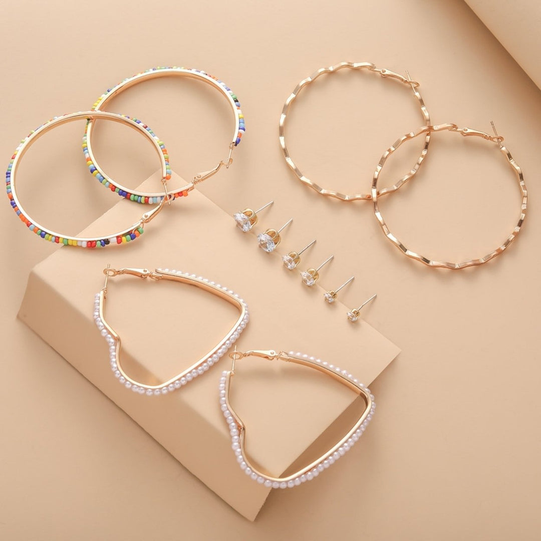 6 Pairs Hoop Earrings Set Party Wear Jewelry Gift Image 4