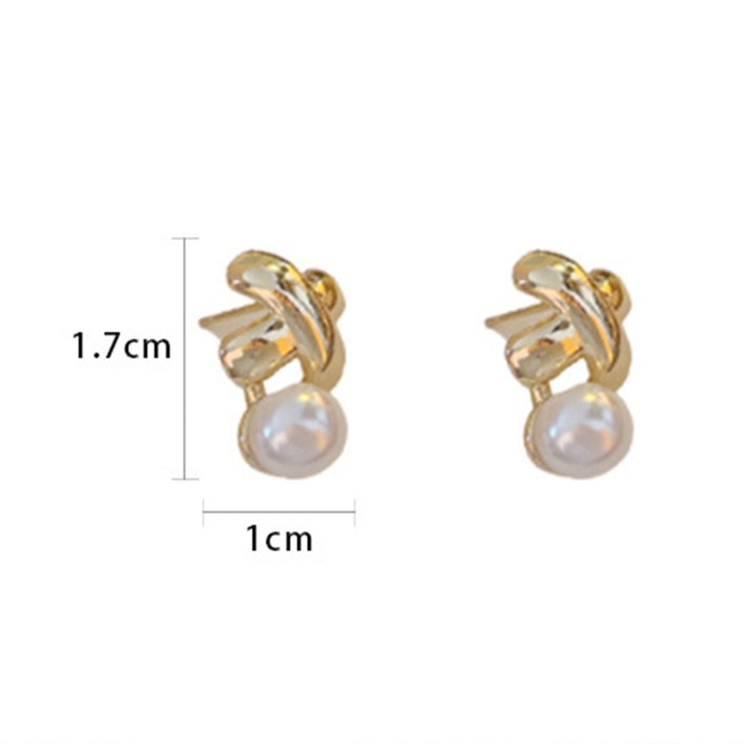 1 Pair Ear Studs Electroplating Golden Cross X Shape Geometric Elegant Mini High Gloss Faux Pearl Women Earrings Fashion Image 6