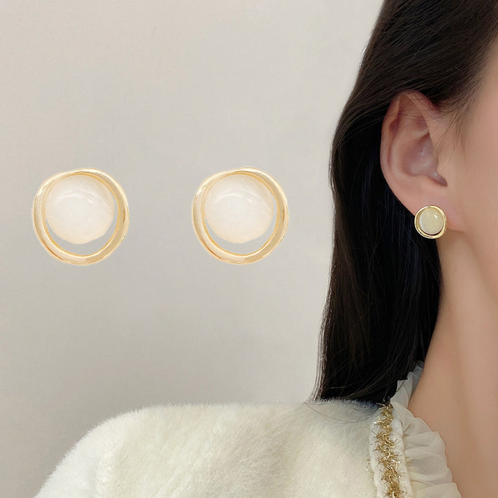 1 Pair Women Earrings Opal Shiny High-polished Decorate Women Jewelry Round Cat Eyes Earrings Ladies Accessories Image 2