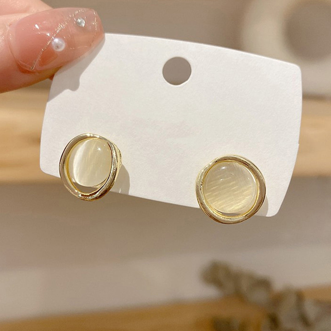 1 Pair Women Earrings Opal Shiny High-polished Decorate Women Jewelry Round Cat Eyes Earrings Ladies Accessories Image 8