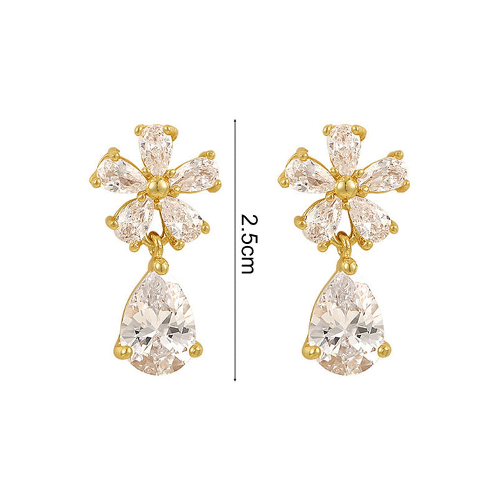 1 Pair Stud Earrings Clear Waterdrop Golden Elegant Luxury Rhinestone Inlaid Flower Dangle Earrings Fashion Jewelry Image 6