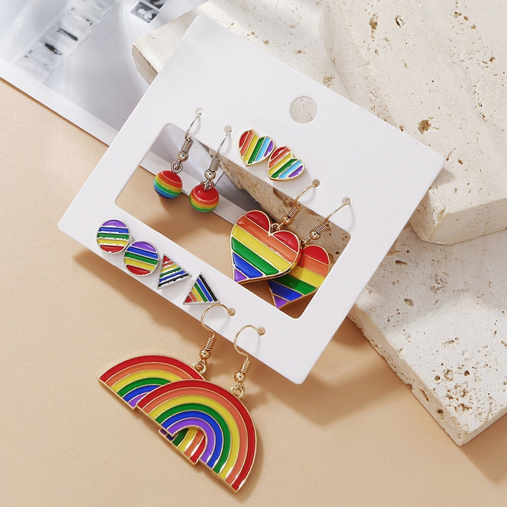 6 Pairs Pendant Earrings Enamel Rainbow Dangle Earrings Set for Women Men Alloy Charms Perfect for Parades Parties Image 1