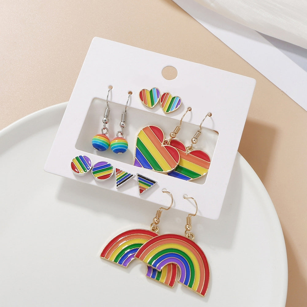 6 Pairs Pendant Earrings Enamel Rainbow Dangle Earrings Set for Women Men Alloy Charms Perfect for Parades Parties Image 2