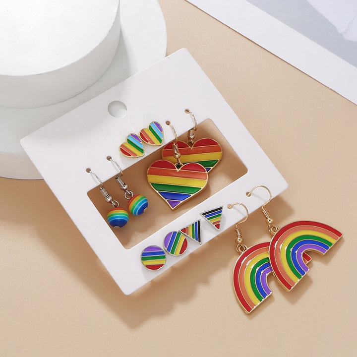 6 Pairs Pendant Earrings Enamel Rainbow Dangle Earrings Set for Women Men Alloy Charms Perfect for Parades Parties Image 3