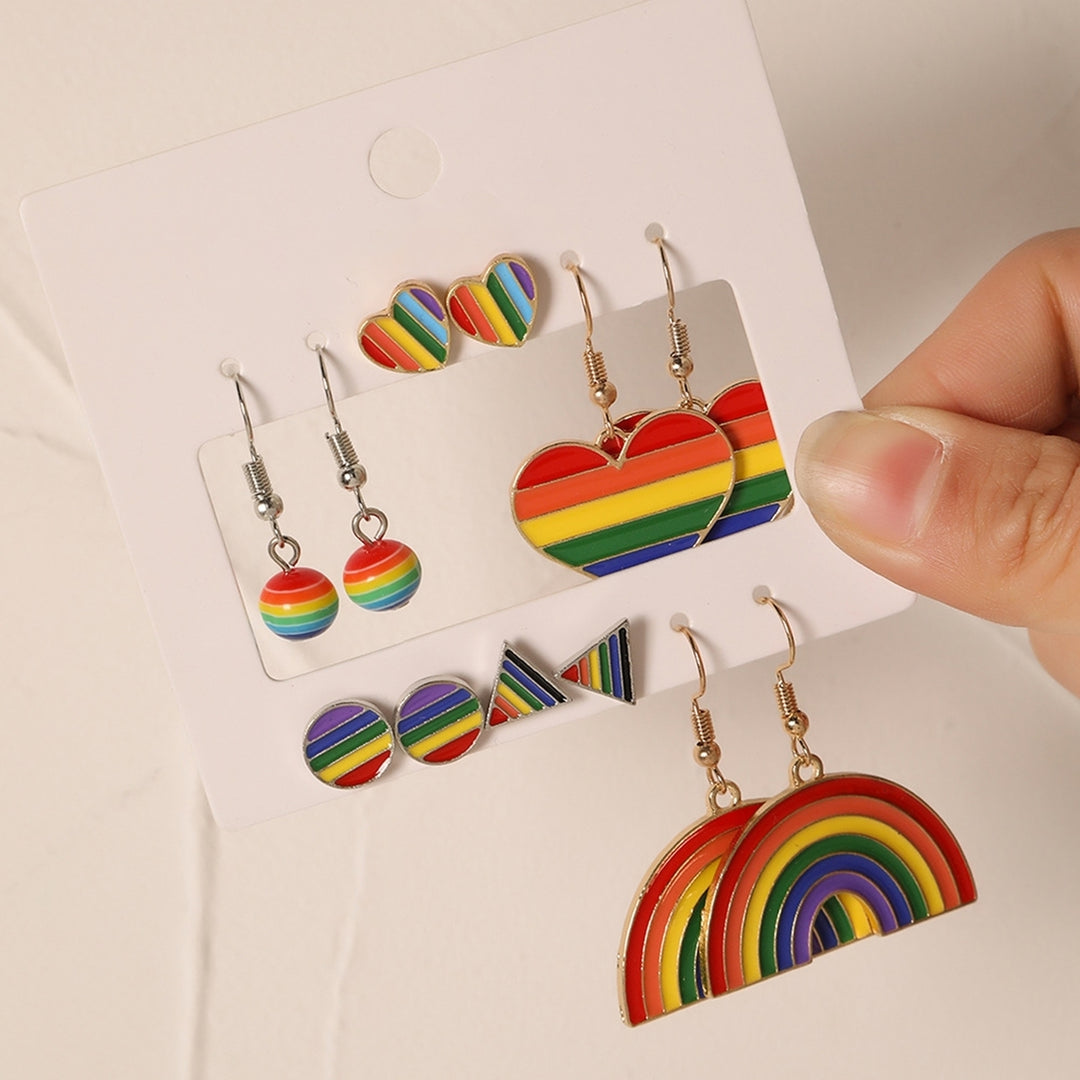 6 Pairs Pendant Earrings Enamel Rainbow Dangle Earrings Set for Women Men Alloy Charms Perfect for Parades Parties Image 4