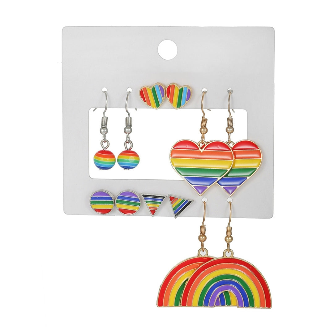 6 Pairs Pendant Earrings Enamel Rainbow Dangle Earrings Set for Women Men Alloy Charms Perfect for Parades Parties Image 4