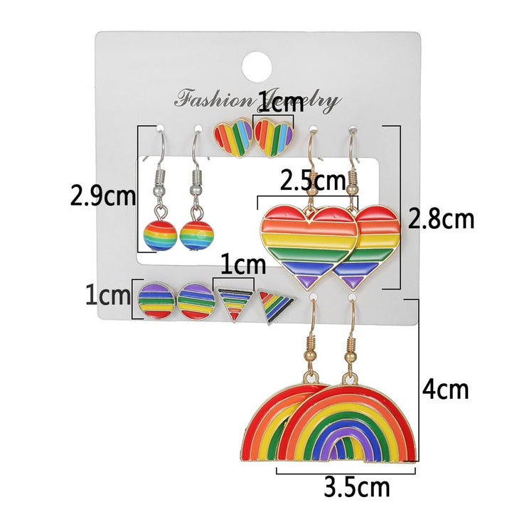 6 Pairs Pendant Earrings Enamel Rainbow Dangle Earrings Set for Women Men Alloy Charms Perfect for Parades Parties Image 6