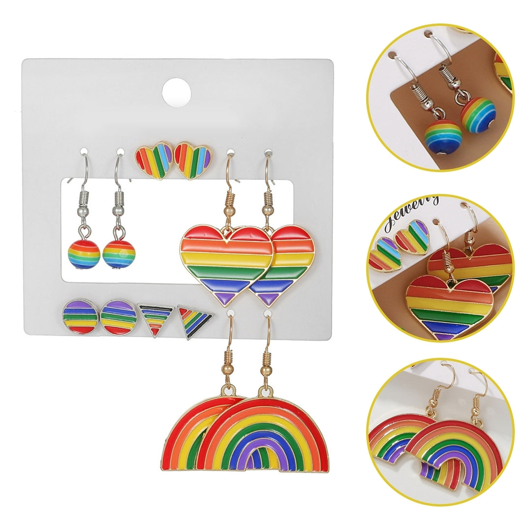 6 Pairs Pendant Earrings Enamel Rainbow Dangle Earrings Set for Women Men Alloy Charms Perfect for Parades Parties Image 7